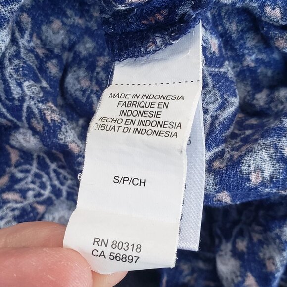 Lucky Brand size Small blue peasant top floral boho blouse viscose tie hippie - Picture 5 of 7